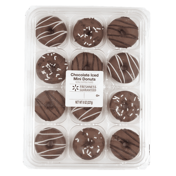 Freshness Guaranteed Chocolate Iced Mini Donuts, 8 oz, 12 Count, Moist, Chewy, Prepared Dessert