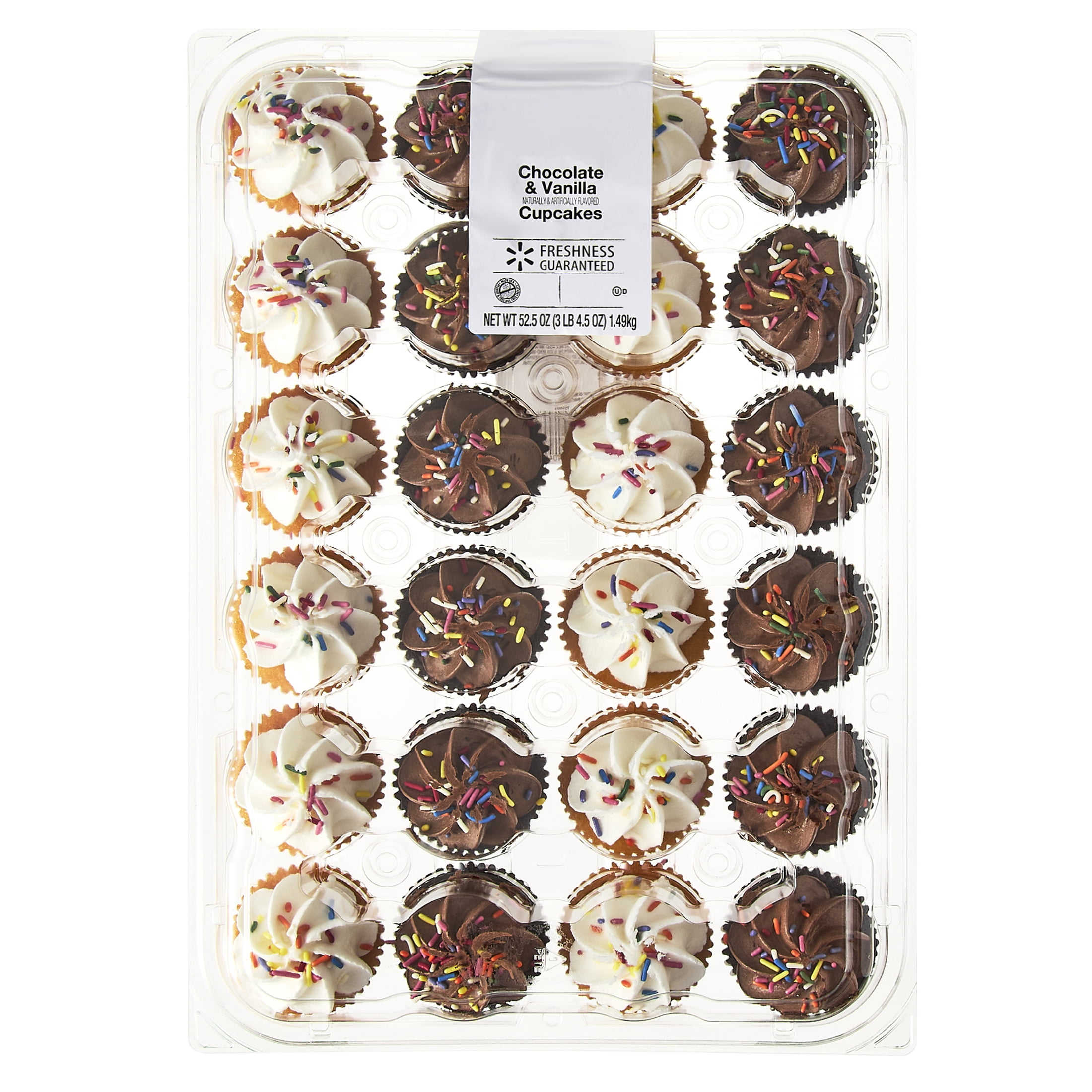 Freshness Guaranteed Vanilla and Chocolate Cupcakes with White and Chocolate Icing and Sprinkles, 52.5 oz, 24 Count