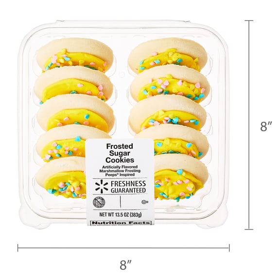 Freshness Guaranteed Frosted Easter Sugar Cookies, Peeps Flavored Cookies, Yellow Frosting with Sprinkles, Soft, Baked, Ready to Eat, 13.5 oz, 10 Count