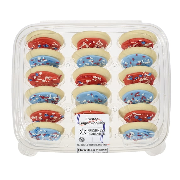 Freshness Guaranteed, Frosted Sugar Cookies, Blue and Red with Sprinkles, 24.3 oz, 18 Count