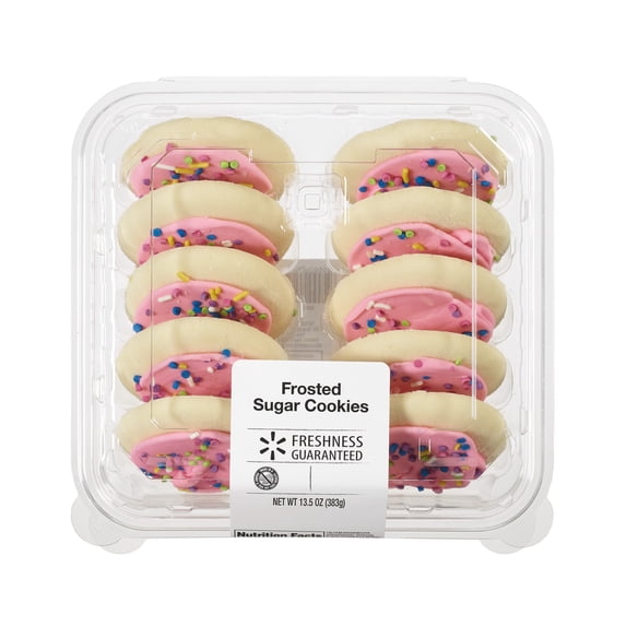 Freshness Guaranteed Frosted Sugar Cookies, Pink with Sprinkles, Baked, 13.5 oz, 10 Count