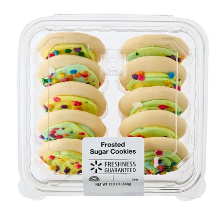 Freshness Guaranteed Frosted Sugar Cookies, Rainbow Cookie, Multi Color Frosting with Sprinkles, Soft, Baked, Ready to Eat, 13.5 oz, 10 Count