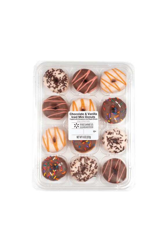 Vanilla and Chocolate Iced Mini Donuts, 8 oz, 12 Count