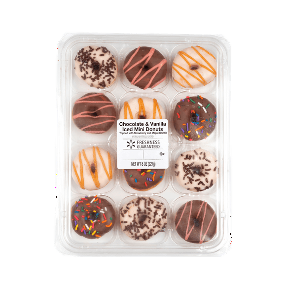 Freshness Guaranteed Iced Vanilla & Chocolate Mini Donuts, 8 oz, 12 Count, Soft and Chewy Snack