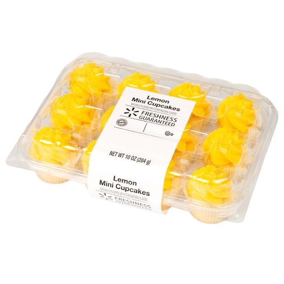 Freshness Guaranteed Lemon Mini Cupcakes, 10 oz, 12 Count (Bakery Fresh, Sweet Dessert)
