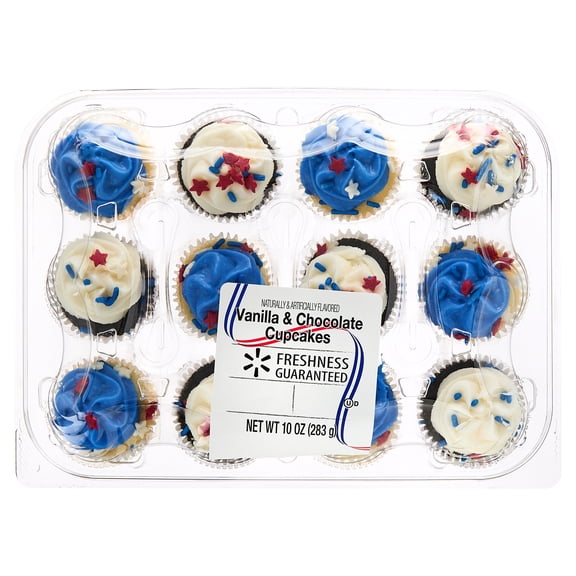 Freshness Guaranteed Patriotic Assorted Mini Cupcakes in Clear Container, 12 Count