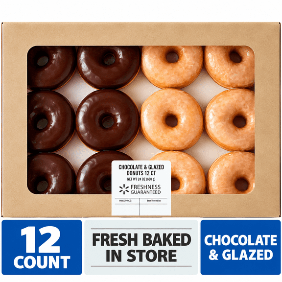 Freshness Guaranteed Regular Chocolate Iced and Glazed Donuts, 8 oz, 12 Count