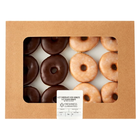 Freshness Guaranteed Regular Chocolate Iced and Glazed Donuts, 8 oz, 12 Count