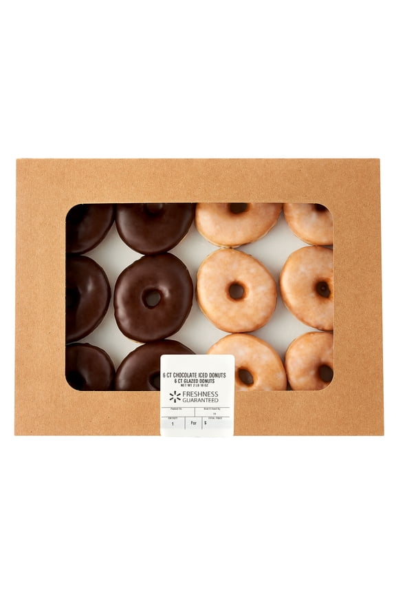 Regular Chocolate Iced and Glazed Donuts, 8 oz, 12 Count
