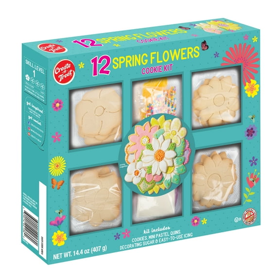 Create-A-Treat Spring Flower Cookie Decorating Kit, 14.4 oz, 12 Count, Vanilla, Crunchy, Medium Box