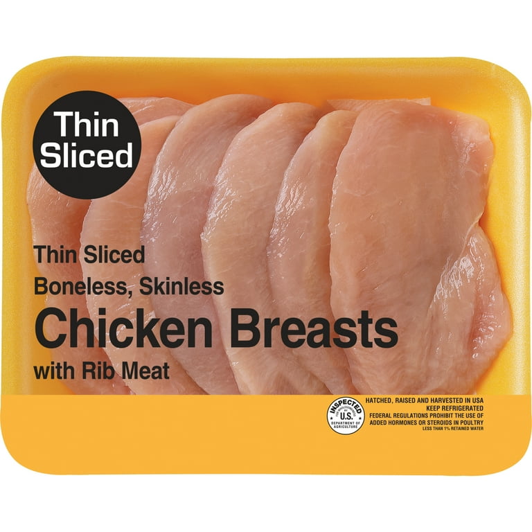 Freshness Guaranteed Thin Sliced Boneless Skinless Chicken Breasts 1.7 3.0 lb Tray Walmart