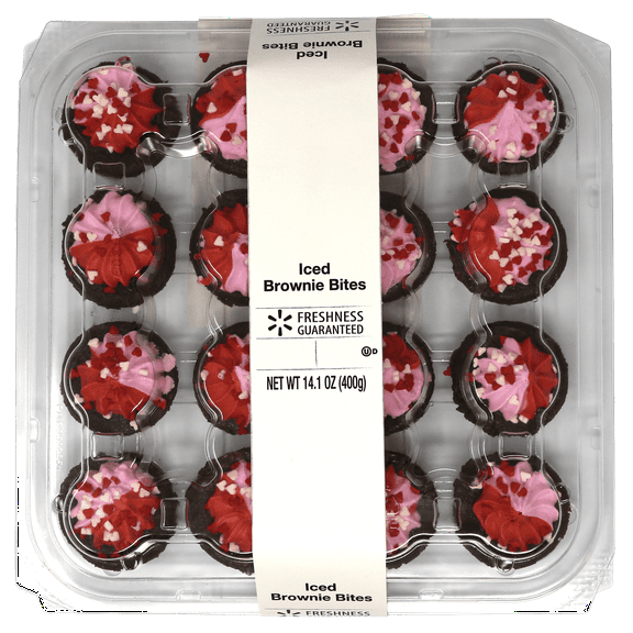Freshness Guaranteed Valentine's Day Iced Brownie Bites, 14.1 oz, 16 Count (Fudgy, Baked, Sweet Dessert)