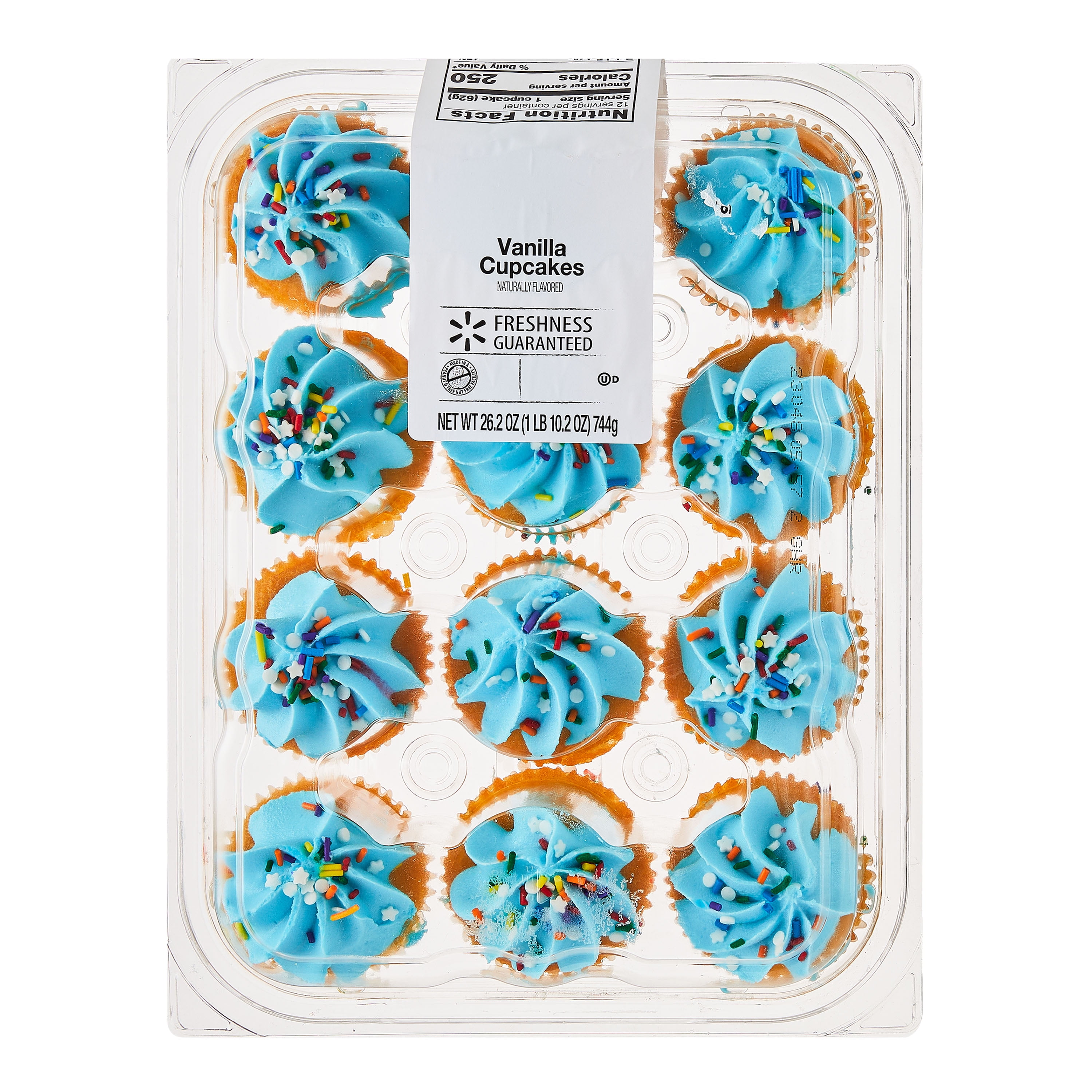 Freshness Guaranteed Vanilla Cupcakes with Sky Blue Icing and Sprinkles, 26.2 oz, 12 Count