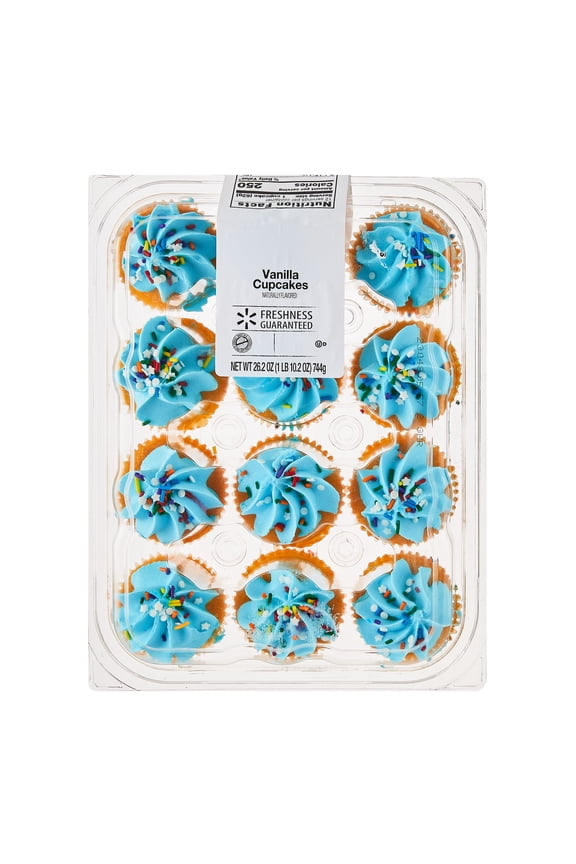 Vanilla Cupcakes with Sky Blue Icing and Sprinkles, 26.2 oz, 12 Count