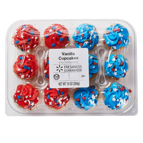 Freshness Guaranteed Vanilla Cupcakes, Red & Blue, 10 oz, 12 Count