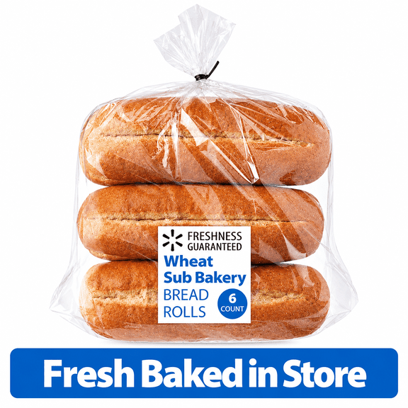 Freshness Guaranteed Wheat Sub Bakery Bread Rolls, 16 oz, 6 Count