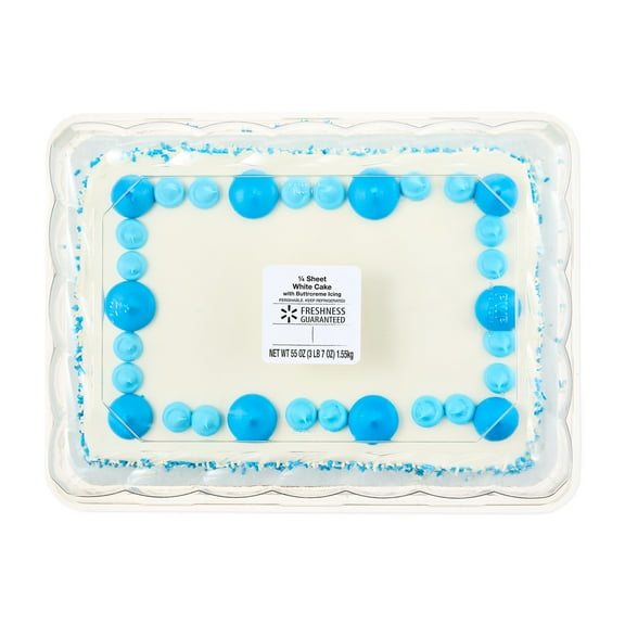 Freshness Guaranteed White Cake, Vanilla Naturally and Artificially Flavored Buttercream Frosting, 1/4 Sheet, Serves 18, 55 oz (Baked)