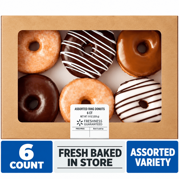 Freshness Guaranteed Whole Assorted Iced Ring Donuts, 6 Count, 12 oz