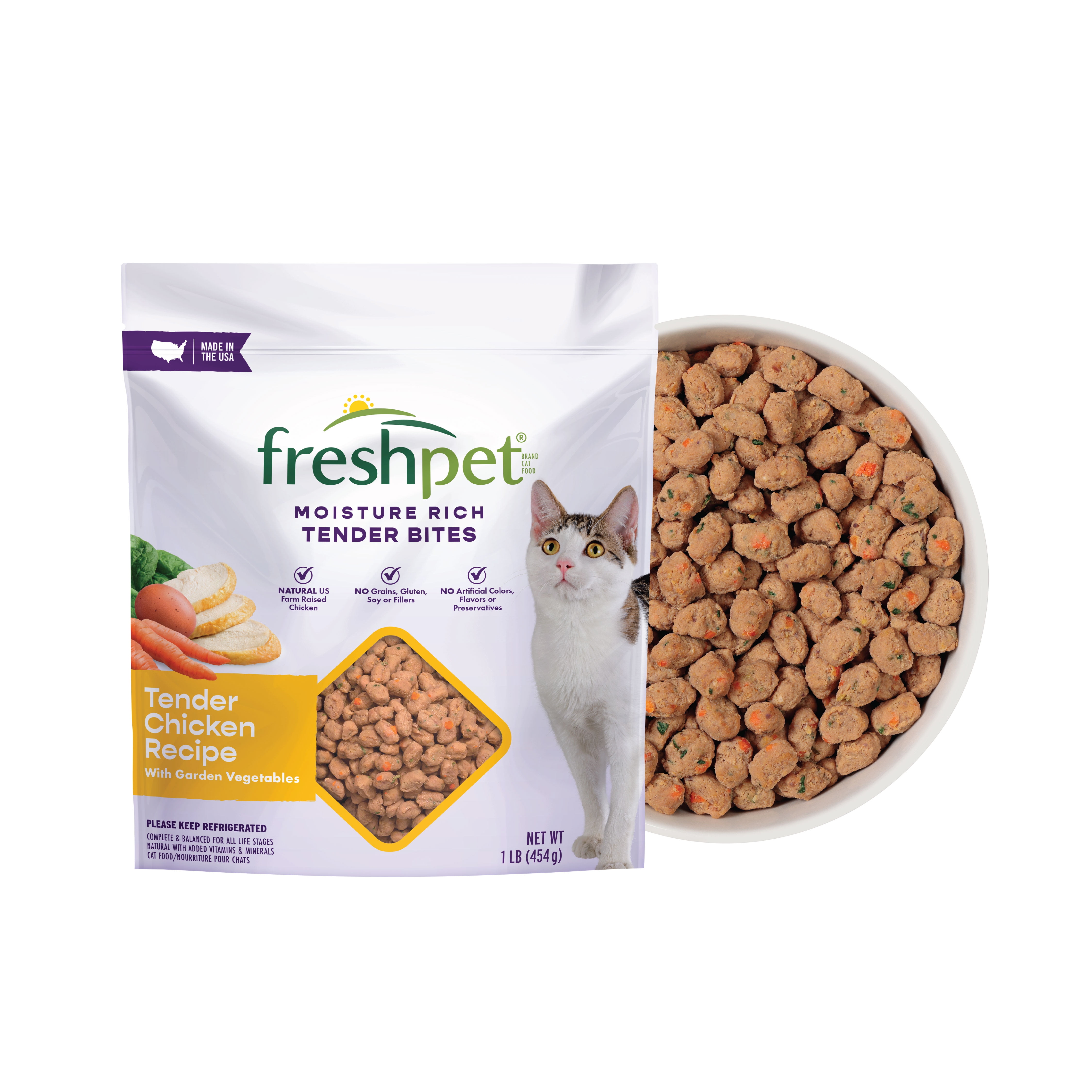 Freshpet Fresh Cat Food, Tender Chicken Recipe, Tender Bites Freshly Roasted Meal 1 lb.