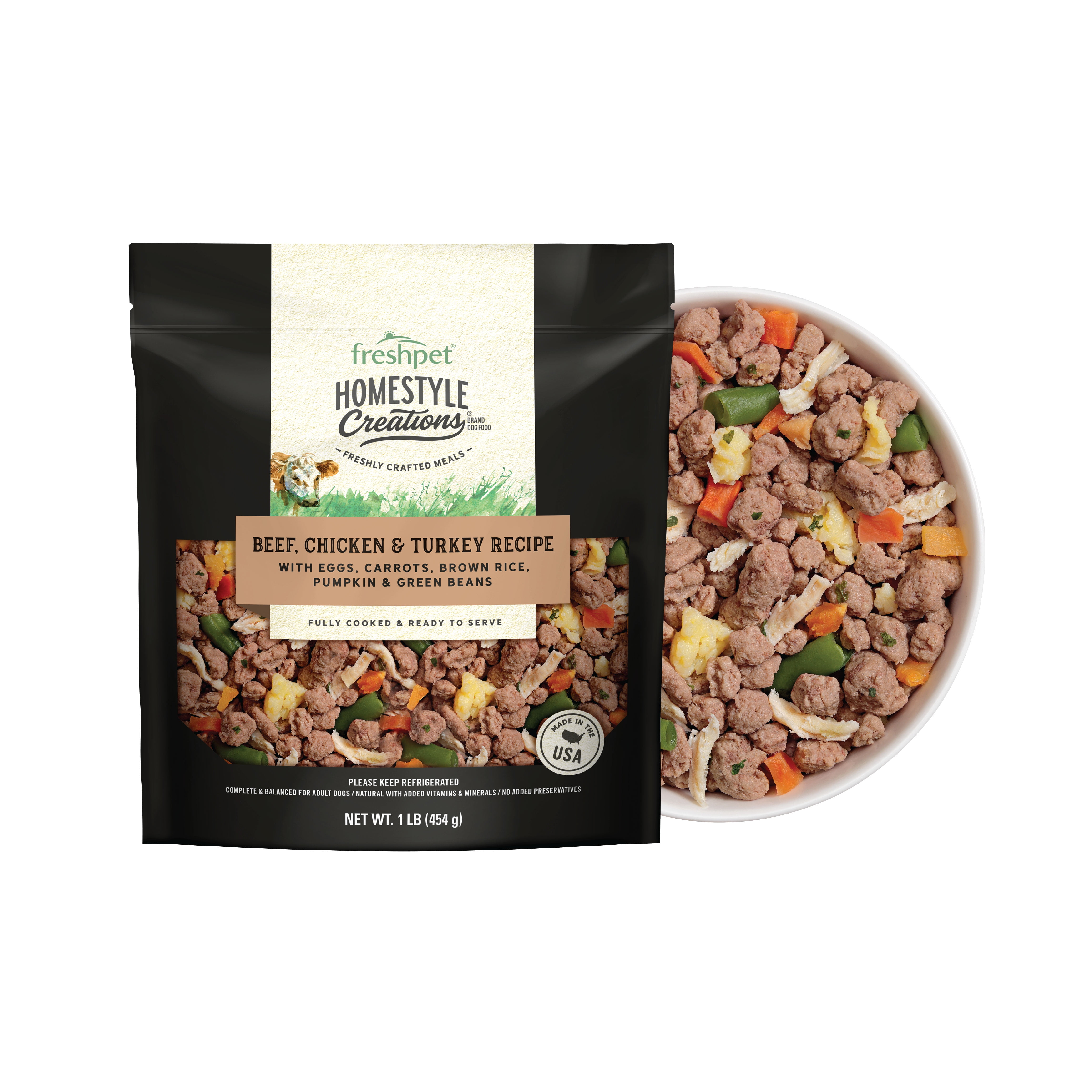 Freshpet Fresh Dog Food, Homestyle Creations, Beef, Chicken & Turkey Recipe, 1lb.