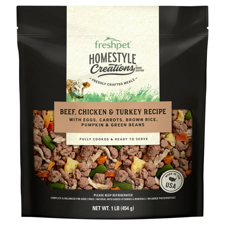 Freshpet Fresh Dog Food, Homestyle Creations, Beef, Chicken & Turkey Recipe, 1lb.