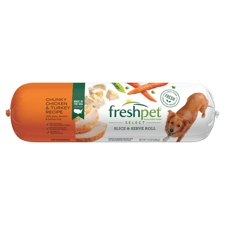 Freshpet Select Dog Food Chunky Chicken and Turkey Recipe With Carrots and Brown Rice 1.5lb Roll
