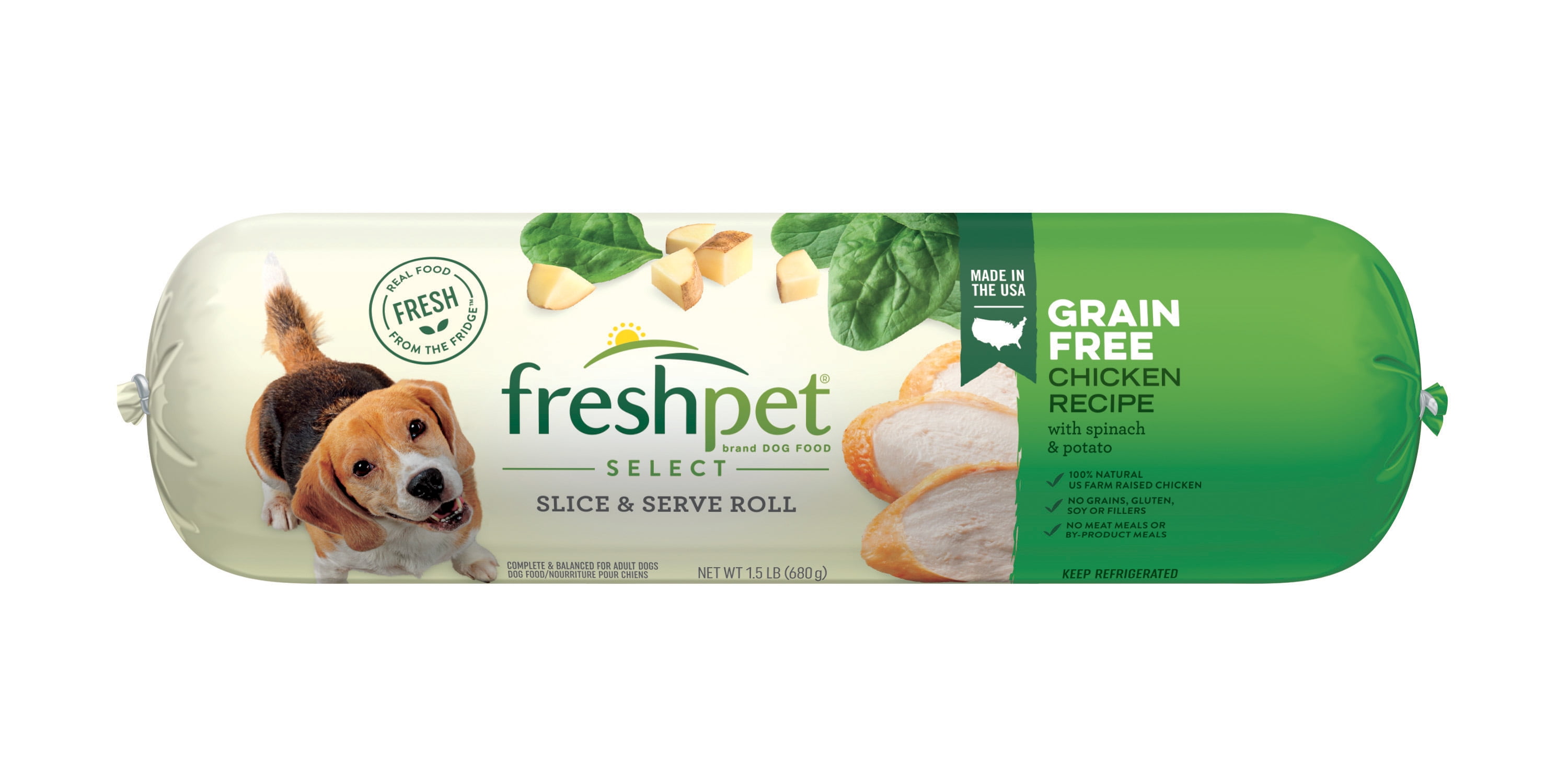 Freshpet Fresh Dog Food, Slice & Serve Roll, Grain Free Chicken Recipe, 1.5 lb.