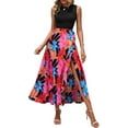 thumbnail image 1 of FreshPretty Women Casual Sleeveless Summer Dresses Spring Crewneck Patchwork Boho Floral Ruffle Cocktail Party Midi Dress, 1 of 7