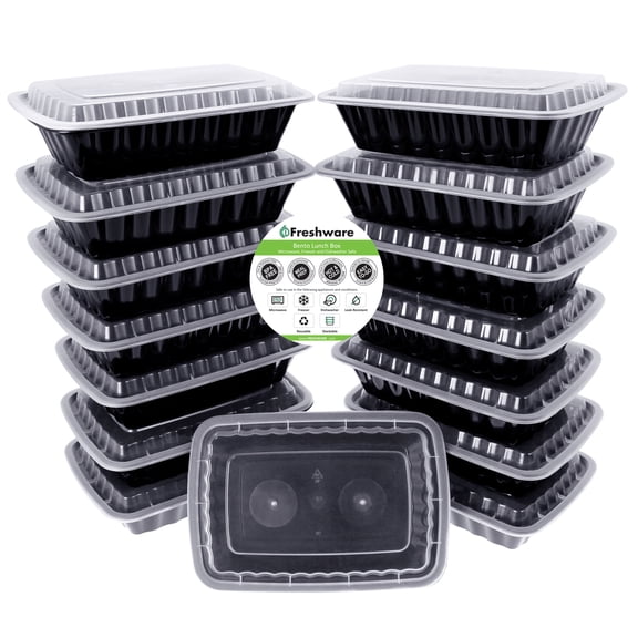 Freshware 15-Pack Reusable 1-Compartment Bento Lunch Boxes with Lids for Meal Prep