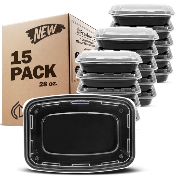 Freshware 15-Pack Reusable 1-Compartment Bento Meal Prep Lunch Boxes with Lids
