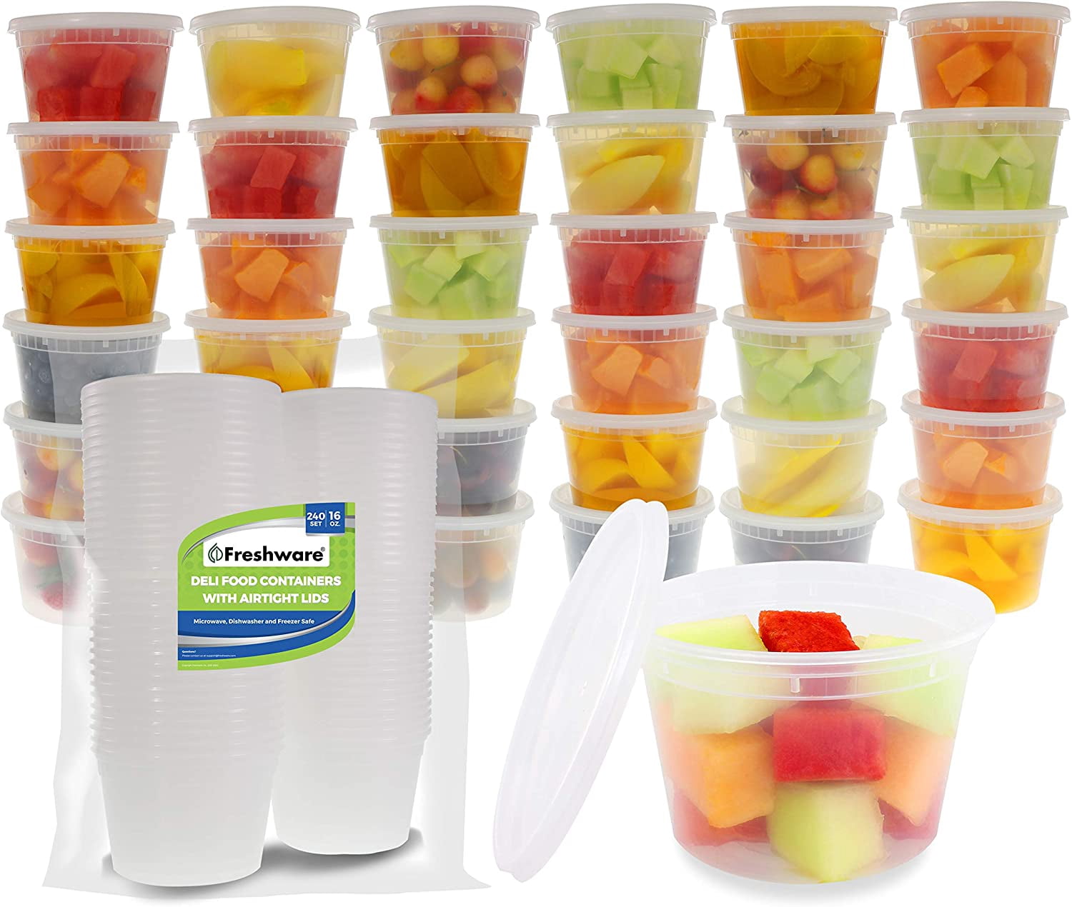 Freshware 16 Oz Plastic Food Storage Containers with Lids, BPA-Free, Leakproof, Freezer Safe, 240 Pack