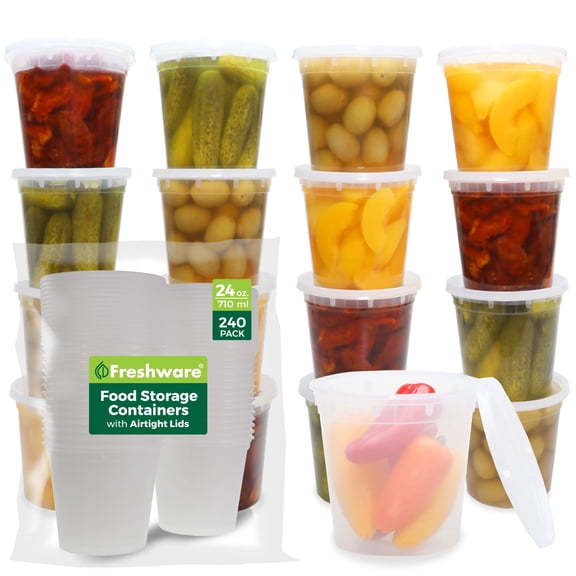 Freshware 240-Piece 24 oz Food Storage Set with Lids for Meal Prep, Microwave Safe