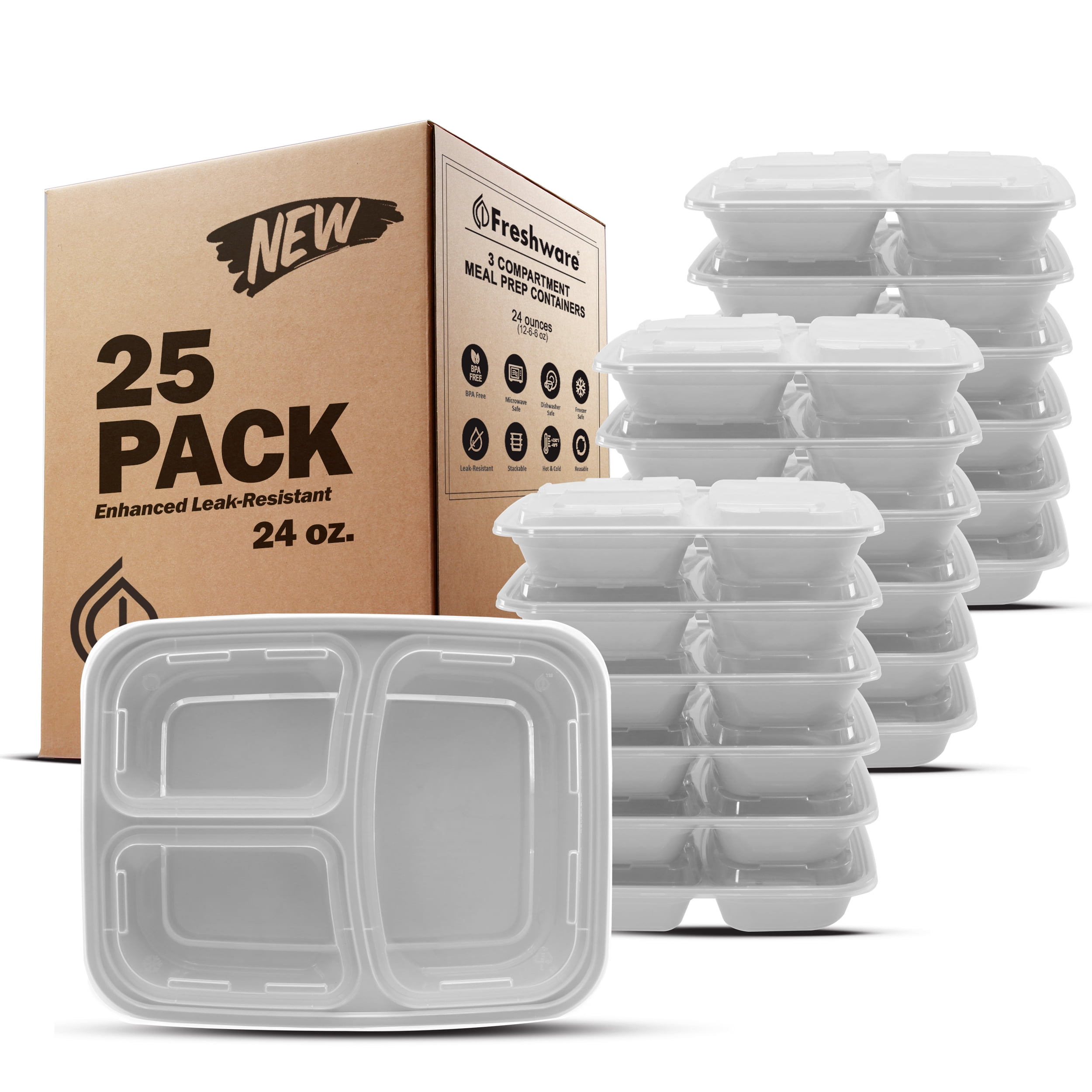 KAOCID 20 Pack 32 Oz 3 Compartment Meal Prep Containers With Lids