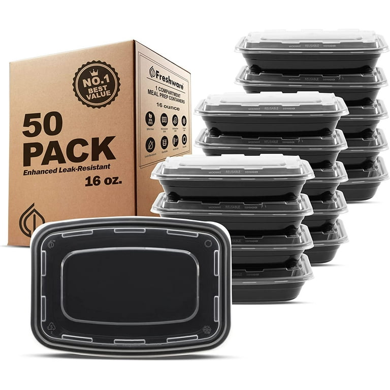 25 Count] 16 oz Black Plastic Meal Prep Containers with Lids - Round Food  Storage Container Microwave Safe - BPA-Free, Stackable, Reusable,  Dishwasher, Freezer Safe, Disposable 