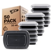 Freshware Meal Prep Containers [50 Pack] 1 Compartment with Lids, Food Storage Containers, Bento Box, BPA Free, Stackable, Microwave/Dishwasher/Freezer Safe 32 oz