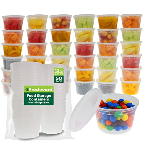 12 oz Clear Plastic Meal Prep Containers with Airtight Lids, 50-Set