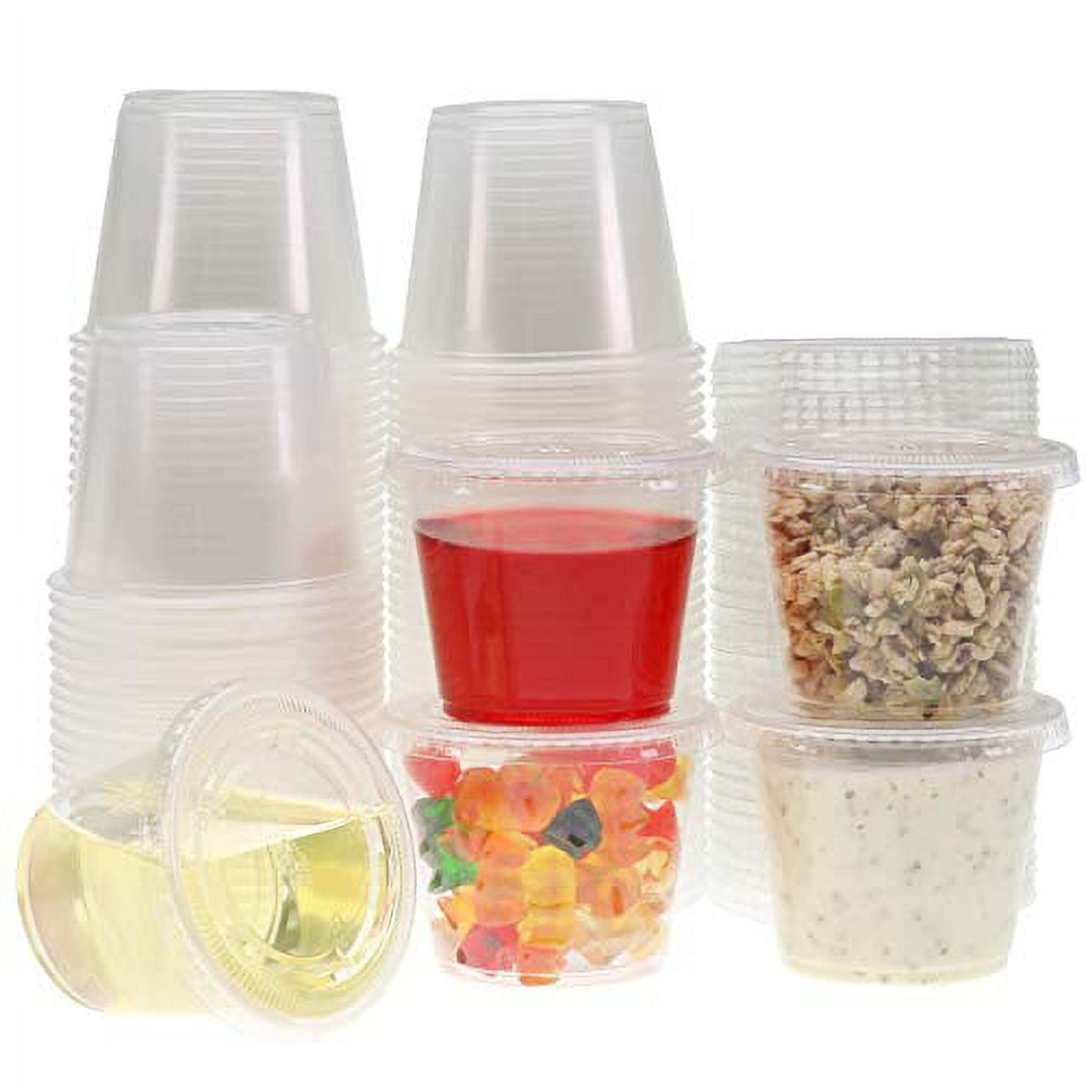 Freshware Plastic Portion Cups with Lids 5.5 Ounce, 100 Sets Souffle Cups, Jello Shot Cups