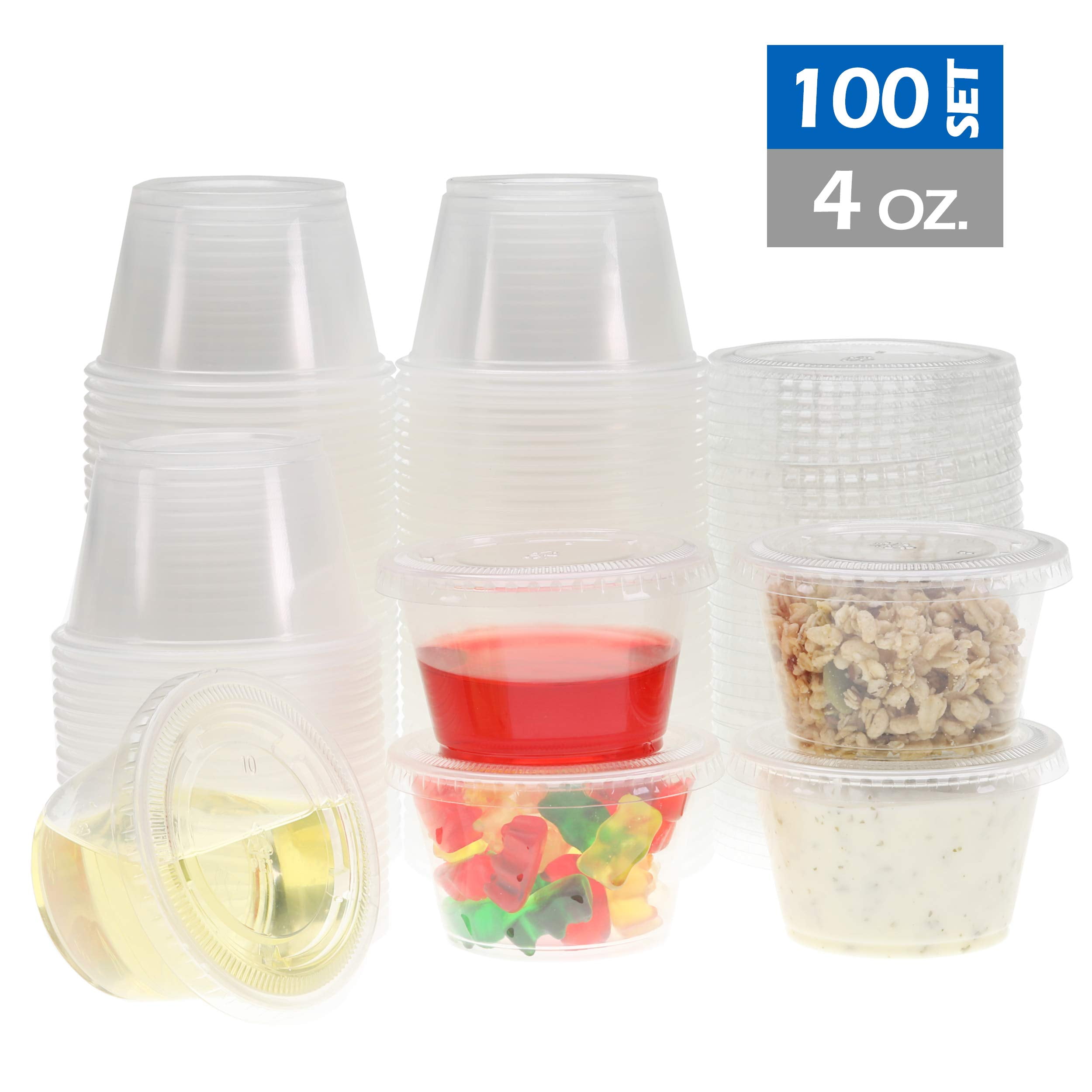 Restaurantware Futura 4 Ounce Snack Containers, 500 Microwavable Sauce Containers - 2 Compartments, Hinged Lid, Clear Plastic Portion Cups, for