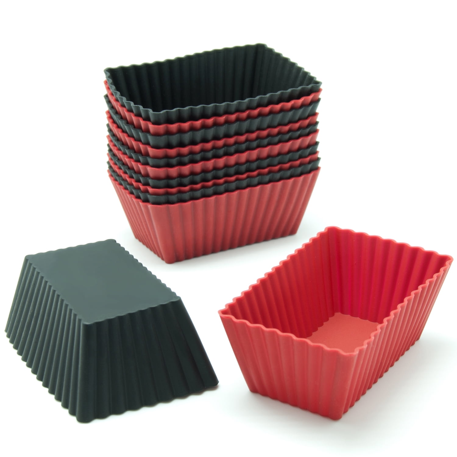 Freshware Silicone Cupcake Liners / Baking Cups - 12-Pack Muffin Molds,  Flower, Red and Black Colors