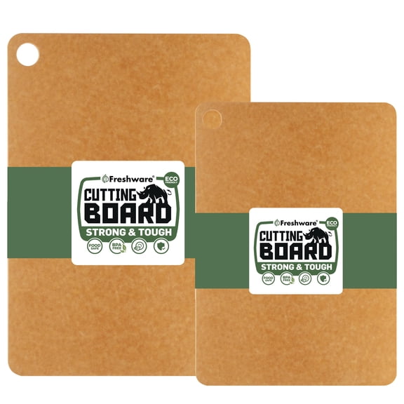 Freshware Wood Cutting Boards for Kitchen, Dishwasher Safe, Medium 12" x 9" and Large, 15" x 11.25", Set of 2, Natural
