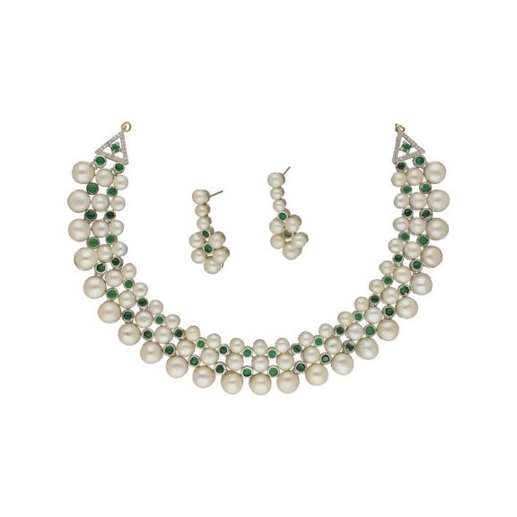 Freshwater 4-6mm Button 3 Strand Pearl Necklace Set For Women