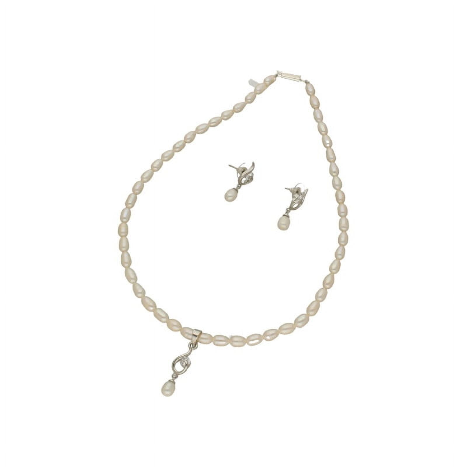 SRI JAGDAMBA PEARLS Freshwater 5mm Oval Pearl Drop Pendant Necklace Set For Women