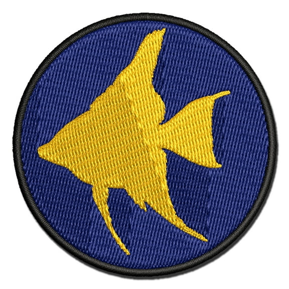 Freshwater Angelfish Fish Silhouette Applique Multi-Color Embroidered Iron-On Patch - 2.0 Inch Mini