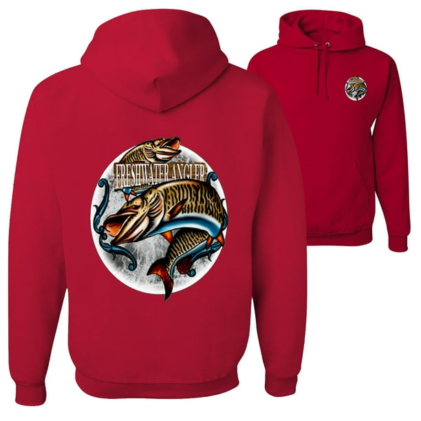 Freshwater Angler Fish Lover FRONT AND BACK Mens Hoodies, Red, Large ...