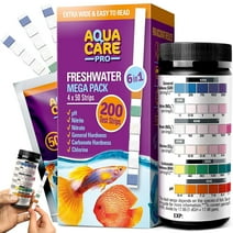 Freshwater Aquarium Test Strips 6 in 1 - Fish Tank Test Kit for Testing pH Nitrite Nitrate Chlorine General & Carbonate Hardness (GH & KH) - Easy to Read Wide Strips & Full Water Testing Guide, 200 Ct