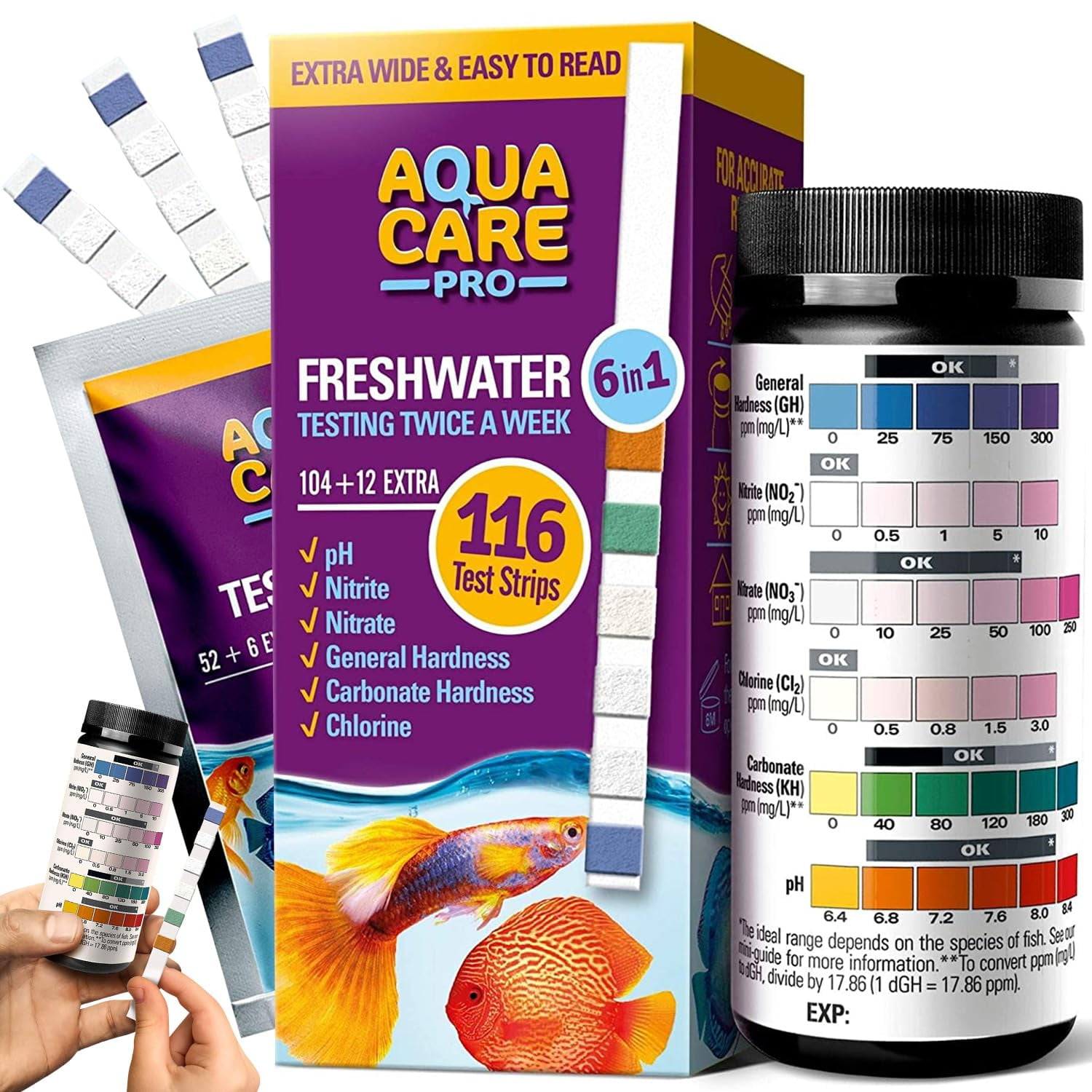 API Freshwater Aquarium 6in1 Test Strips pH, Nitrite, Nitrate