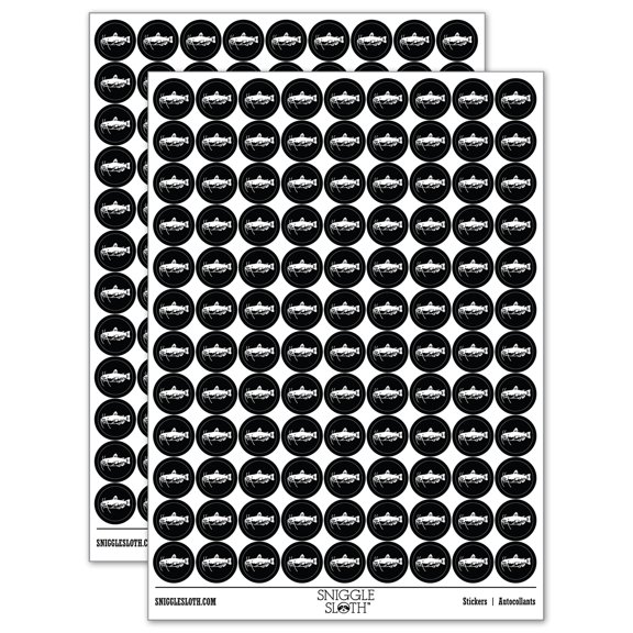 Freshwater Catfish Fish Fishing 200+ Round Stickers - Black - Gloss Finish - 0.50" Size