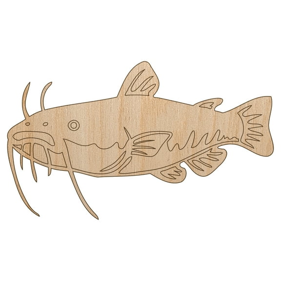 Freshwater Catfish Fish Fishing Wood Shape Unfinished Piece Cutout Craft DIY Projects - 4.70 Inch Size - 1/8 Inch Thick