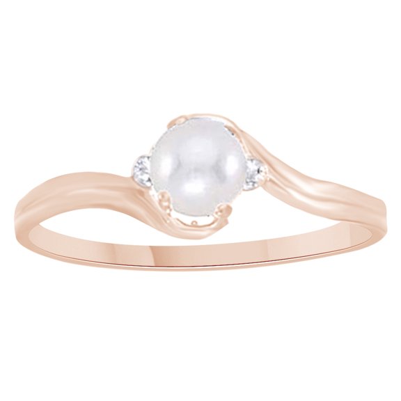 AFFY Freshwater Culture Pearl & White Diamond Solitaire Engagement Ring In 14K Solid Rose Gold By