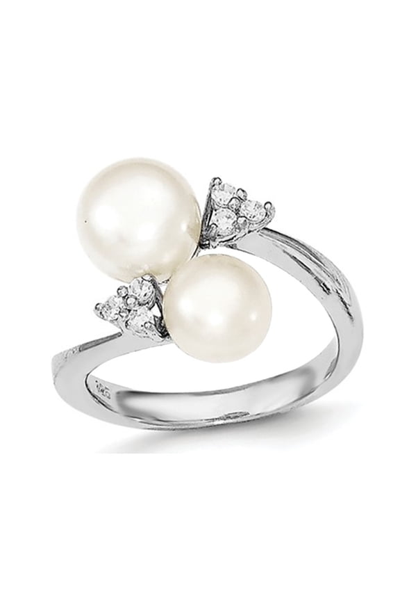 Freshwater Cultured 8mm Whte Pearl Ring in Sterling Silver with Synthetic Cubic Zirconia (CZ)s for Women